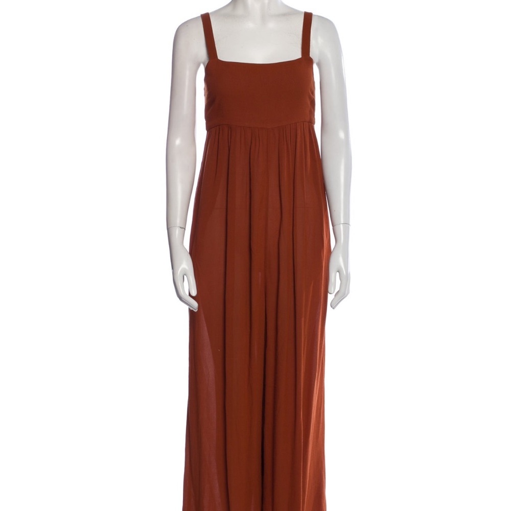 Brown and Orange Smocked Sleeveless Jumpsuit with Square Neck